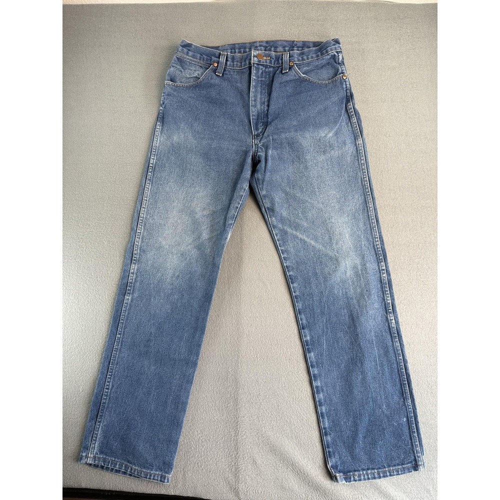 Wrangler 13MWZ Jeans Mens 30x32 Med Wash Blue Regular Straight Denim Cowboy